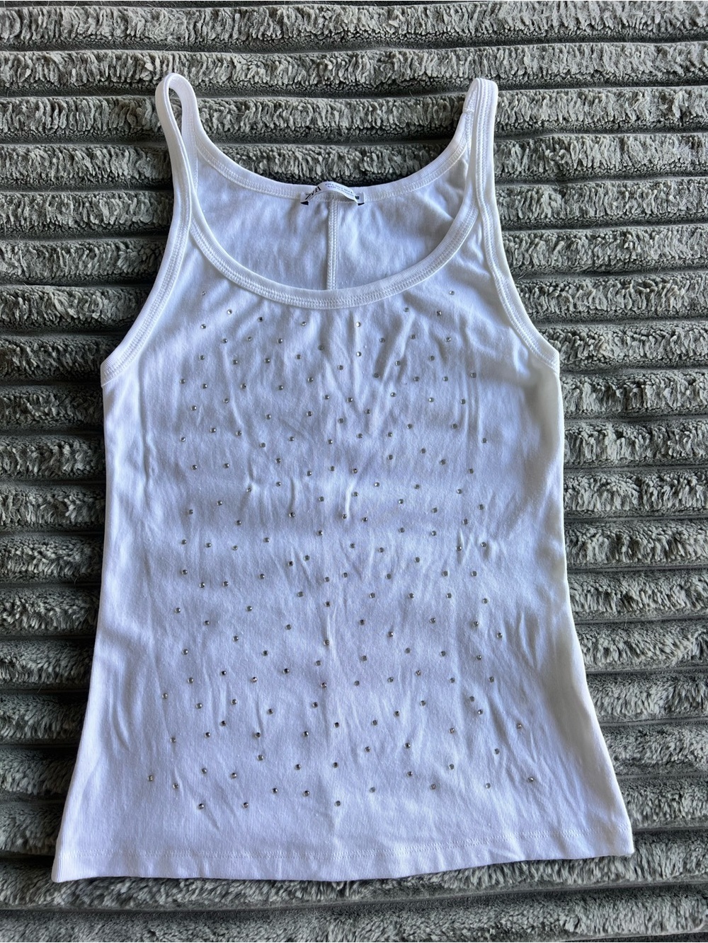 Zara Cotton Bejeweled Tank Top White Size Large
